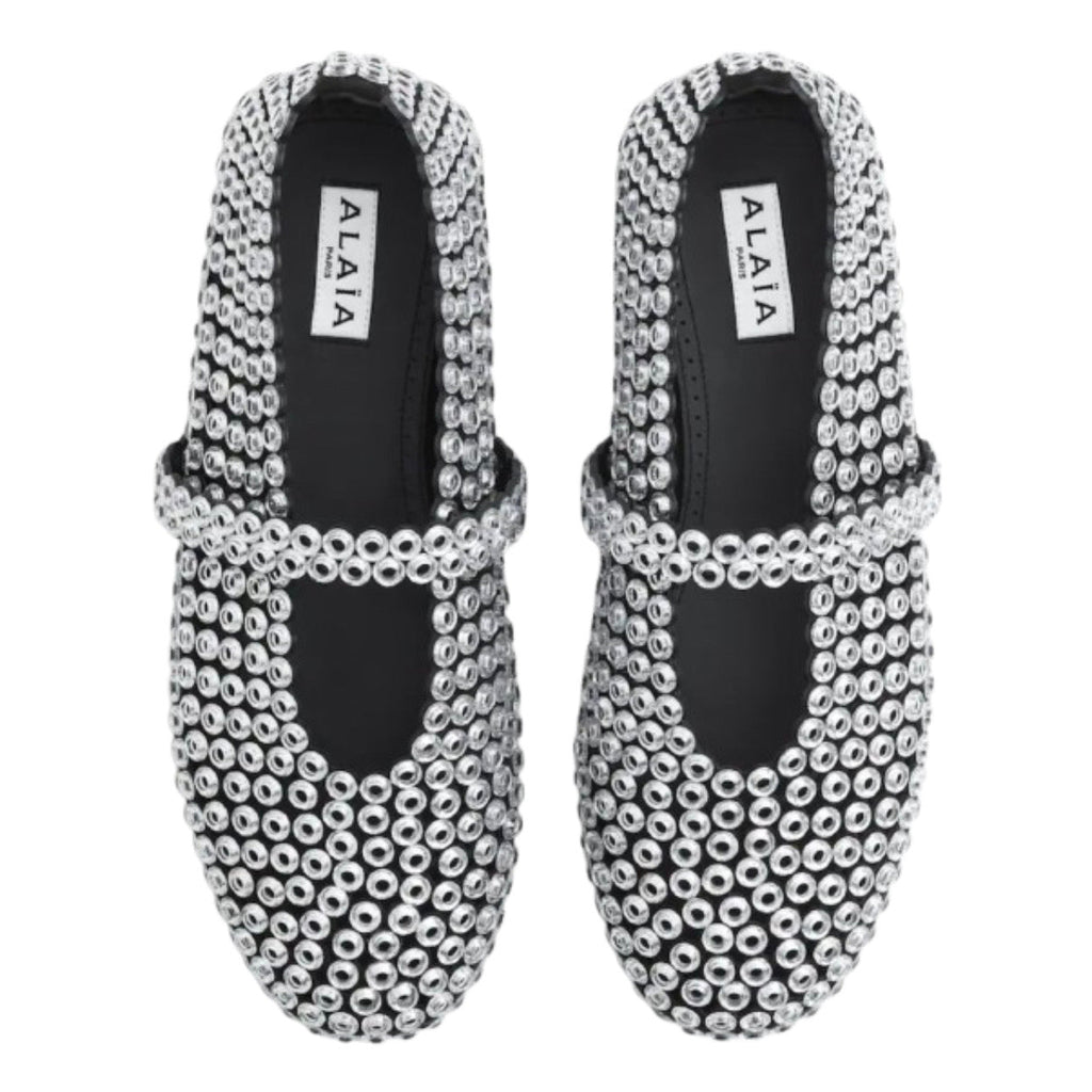 ALAÏA Glass-Embellished Ballet Flats 'Silver'
