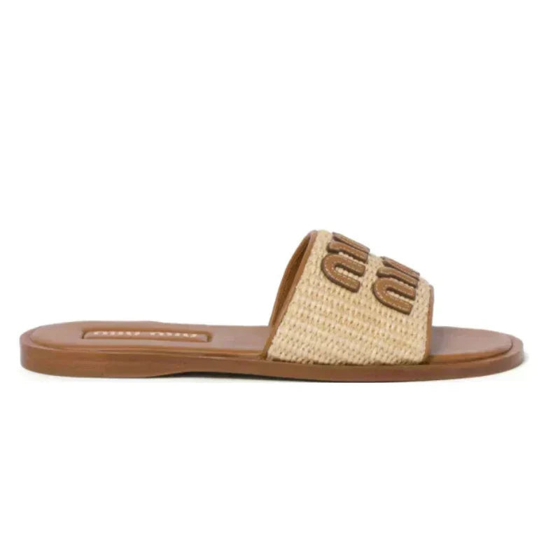 Miu Miu Woven Raffia Slide 'Natural'