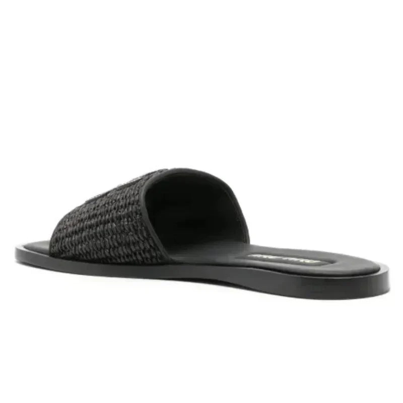 Miu Miu Woven Raffia Slide 'Black'