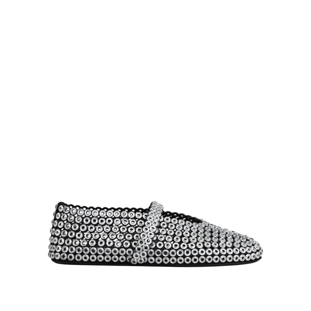 ALAÏA Glass-Embellished Ballet Flats 'Silver'